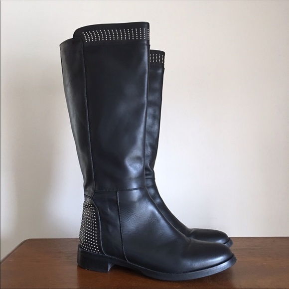 black leather boots with silver studs